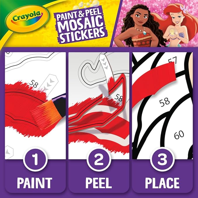 Crayola Paint & Peel Mosaic Stickers (20+ Pcs), Paint by Number for Kids, Mosaic Arts & Crafts, Kids Washable Paint, Sticker Sheet