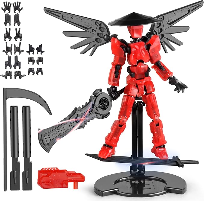 T13 Action Figure，Big Robot 13 Action Figure with Bracket Dummy 3D Printed Toy Articulated Lucky for Modeling Collector Tian13 Birthday Gift for Kid 3-8 Year Requires Assembly - （Red Black）