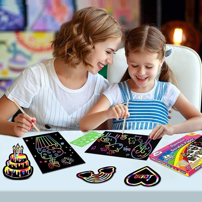 ZMLM Scratch Paper Art-Craft for Girls: Rainbow Scratch Magic Drawing Set Paper Pad Board Supply Kit Girl Project Activity for 3-12 Age Kid Toy Holiday|Party |Birthday|Children's Easter Day Gift