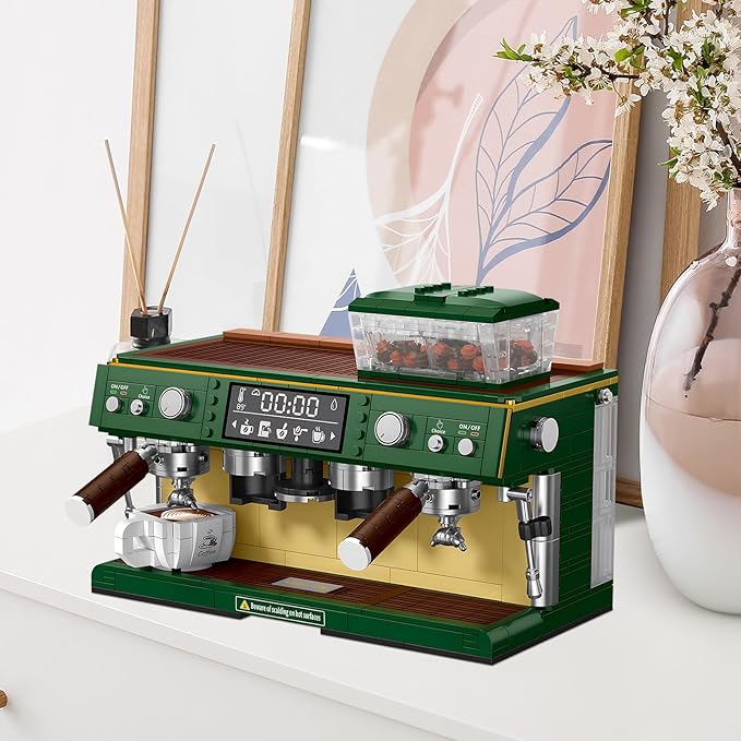 Espresso Double-Head Coffee Maker Model Micro Bricks Building Blocks Set Unique Gifts for Coffee Lover Kids Adults 928 Pieces
