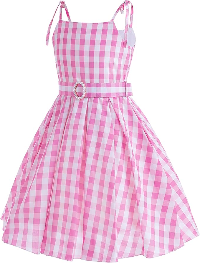 Princess Costumes Novelty Movie Cosplay Plaid Slip Dress Kids Birthday Fancy Girls Pink Costume with Accessories 3-10Y