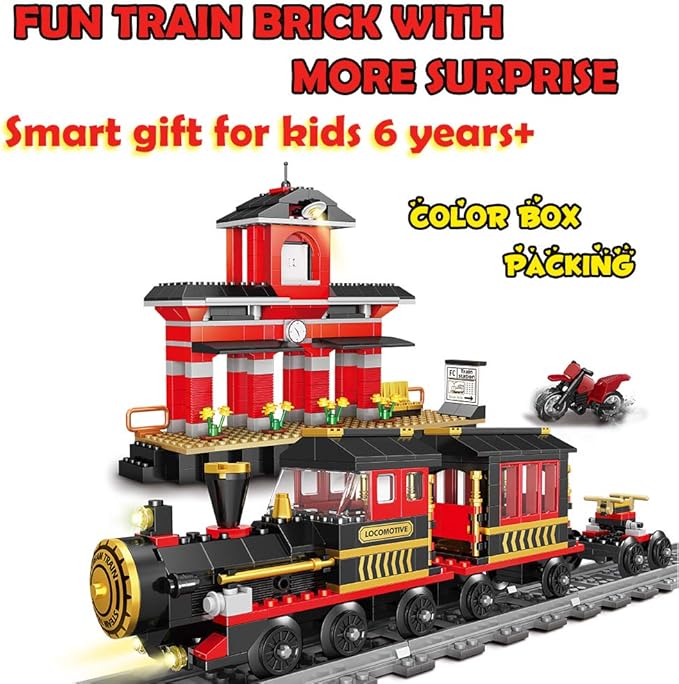 Building Blocks Toys 583 Pieces Classic Train Set with Station Construction Brick Education Learning Toys for Kids 6+ Birthday for Boys and Girls Train Combination