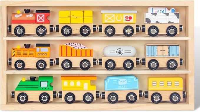 Wooden Train Sets for Toddlers, 12Pcs Train Toy Magnetic Sets Fits Brio, Thomas, Melissa and Doug, Kids for Boys Girls 3 4 5 Years Old