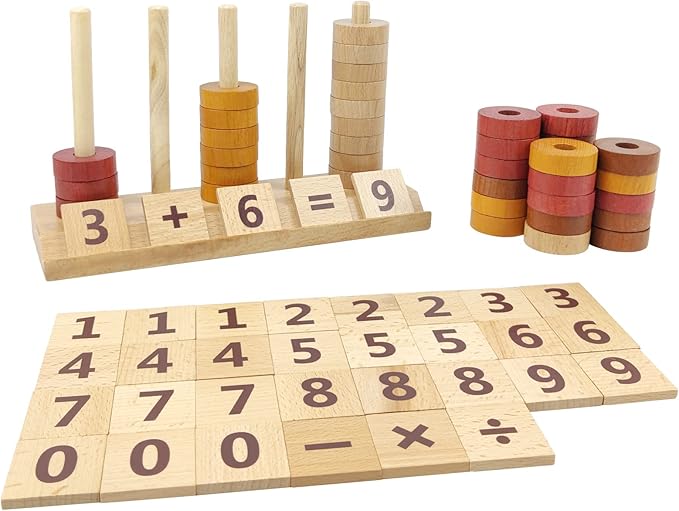 Xylolin Montessori Toys for Toddlers, Wooden Math Number Blocks Counting and Manipulative Toys, Basic Math Game Preschool Learning Educational Materials for Toddlers Kids 2 3 4 5 Years