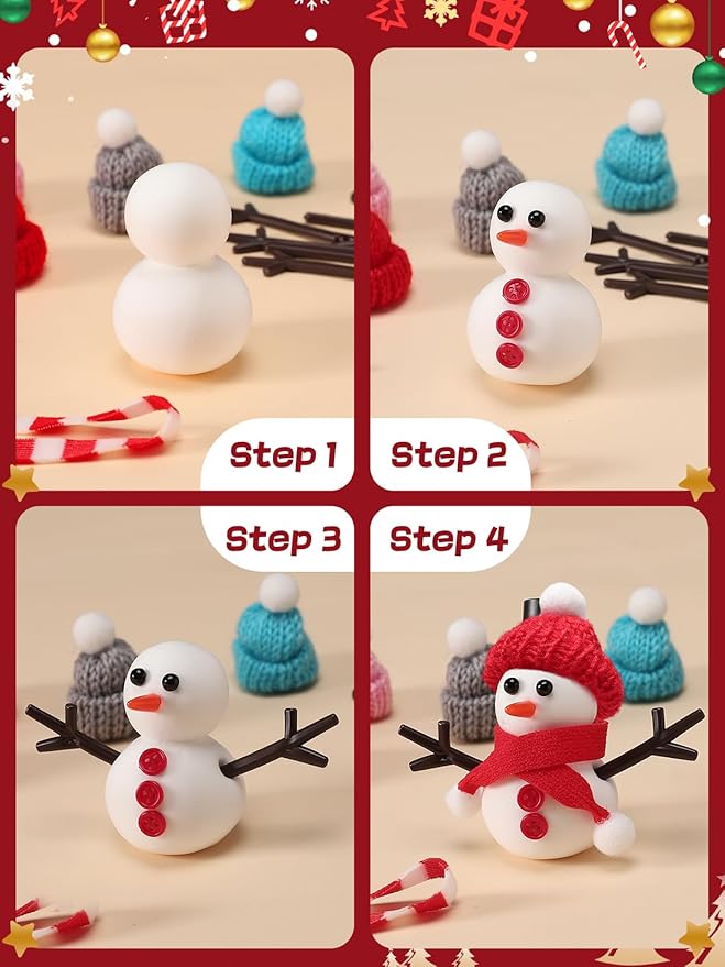 Cosweet 24 Pack Christmas Snowman Crafts Kit for Kids- Build a Snowman Kit with Air Dry Clay Xmas Stocking Stuffers Gift for Party Favors Winter Activities DIY Crafts Sewing