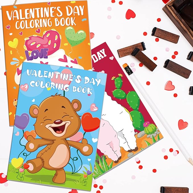 Omgouue 32Pcs Valentine’s Day Coloring Books for Kids - Coloring Book for Kids All Ages Indoor Activities at Home Party Favors Gift Supplies