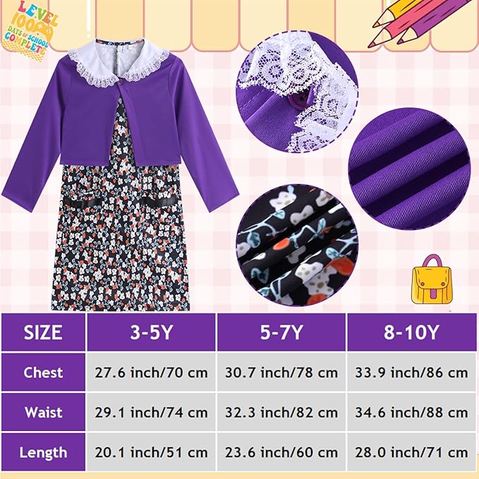 Kids Old Lady Costume Girls 100 Day of School Costume Grandma Costume Girls Old Women Granny Halloween Party