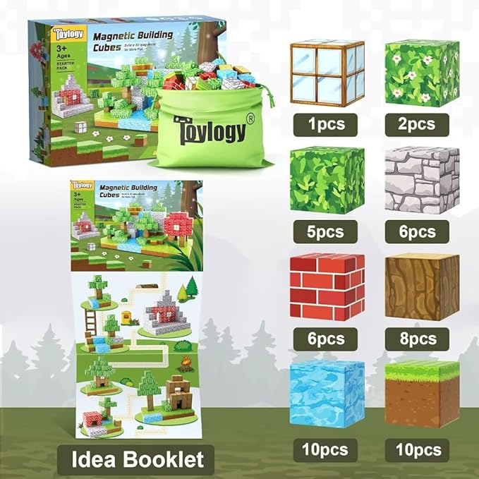 Magnetic Blocks-Build Mine Magnet World Edition, Magnetic Toys for Boys & Girls Age 3-4 4-5 6-8,STEM Montessori Sensory Toys for Toddlers Gifts for 3+ Years Old,48PCS Fidget 1" Cubes Construction Toys