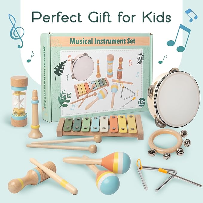 Toddlers Musical Instruments - Montessori Musical Toys for Toddlers 1-3，Modern Boho Xylophone，Neutral Colors Wooden Percussion Instruments Set