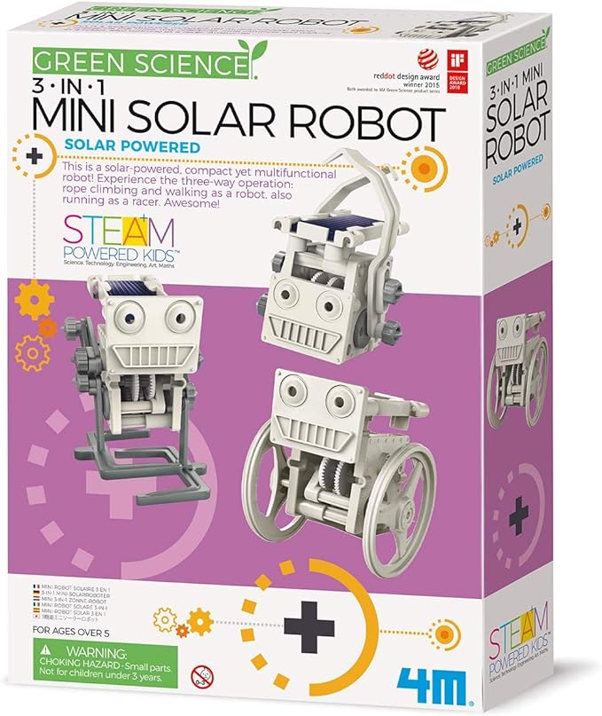 4M 3-In-1 Mini Solar Robot – STEM Toys DIY Green Science Eco-Engineering Building Kit Gift for Kids, 4M Mini Solar Robot 3 In 1