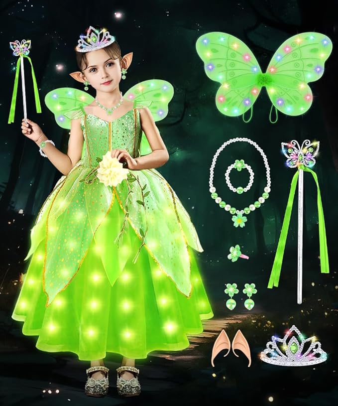 TOLOYE Princess Dress Up for Girls, Princess Costume for Girls Light Up with Accessories for Halloween Carnival Cospaly
