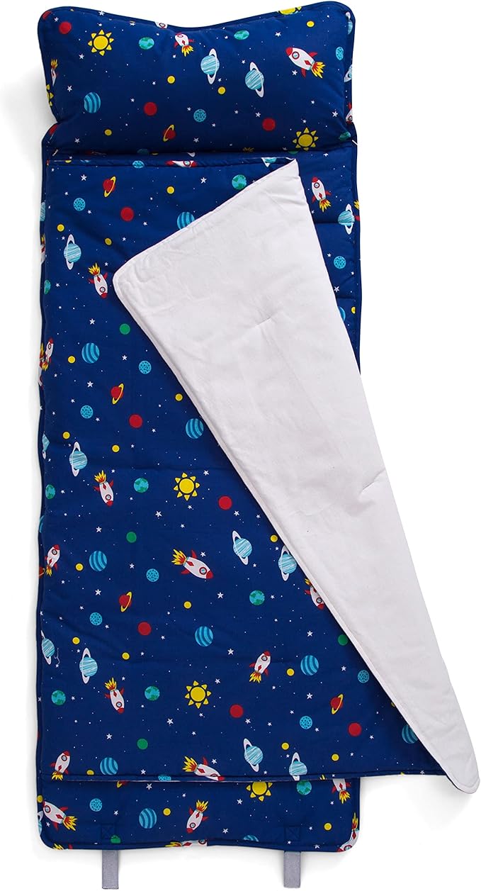 Delta Children Nap Mat - Includes Pillow & Blanket for Toddlers and Kids; Features Carry Handle w/Strap Closure and Name Tag; Rollup Design is Ideal for Preschool and Daycare; Personalization Optional