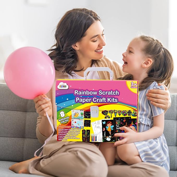 ZMLM Easter Gift Art Craft Kit: Rainbow Scratch Paper Magic Art Note DIY Party Craft Project Supply Toddler Drawing Valentine's Day Activity Kid Travel Toy 3-12 Year Old Birthday Holiday