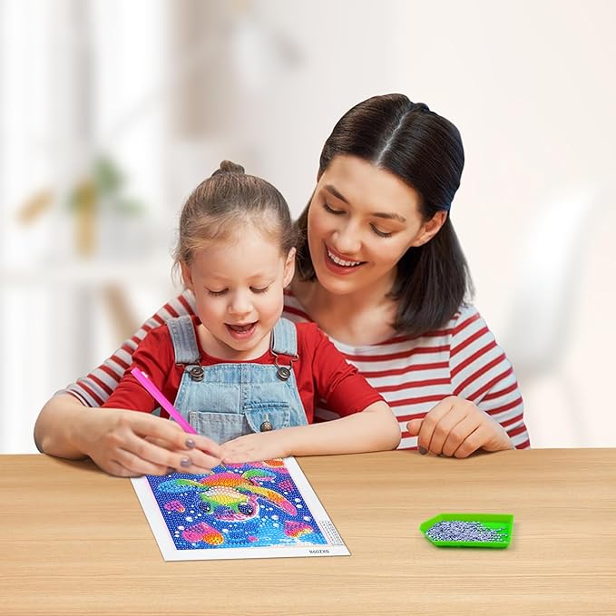 Turniton 4 Packs 5D Cartoon Diamond Art Kits for Kids, Cute Animals DIY Diamond Arts Mosaic Kits for Adults, Full Round Drill Gem Art for Home Wall Decor Kids Present 7X7 inch