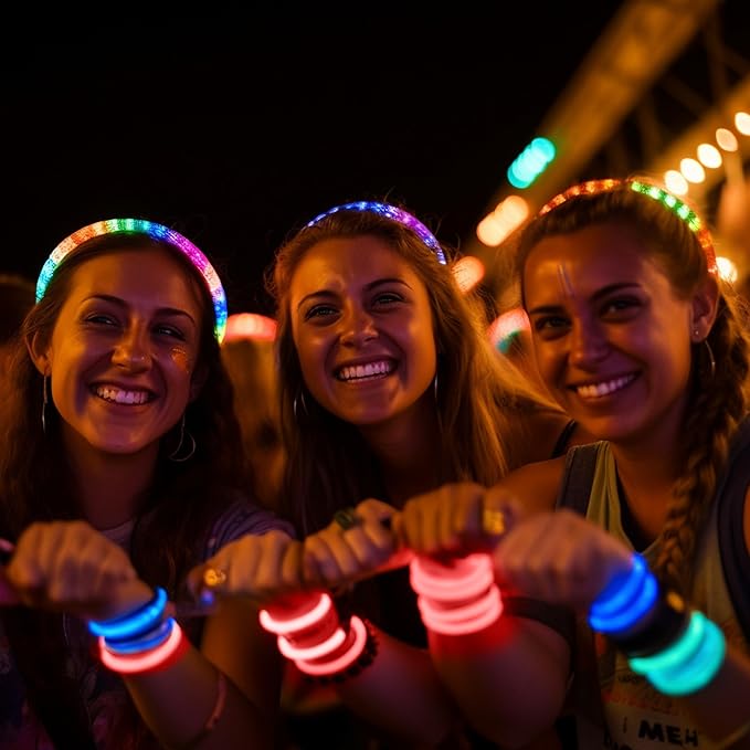 8" Glow Stick Bracelets - Bulk 50 Pack for Mardi Gras, St. Patrick's Day, and Nighttime Celebrations - Red/White/Blue