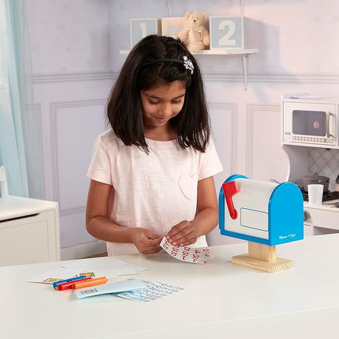 Melissa & Doug My Own Wooden Mailbox Activity Set and Educational Toy Kids Toy Mailbox With Reusable Letters And Post Cards, Pretend Play For Preschoolers And Kids Ages 4+