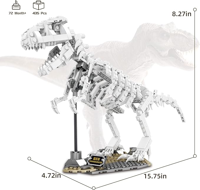 Dinosaur Building Kit,Dinosaur Park World Tyrannosaurus Fossils Creative Animal Building Toys for Boys Girls 6+,Glow in The Dark, Use Sunlight/Lights to Store Energy(435 Pieces)