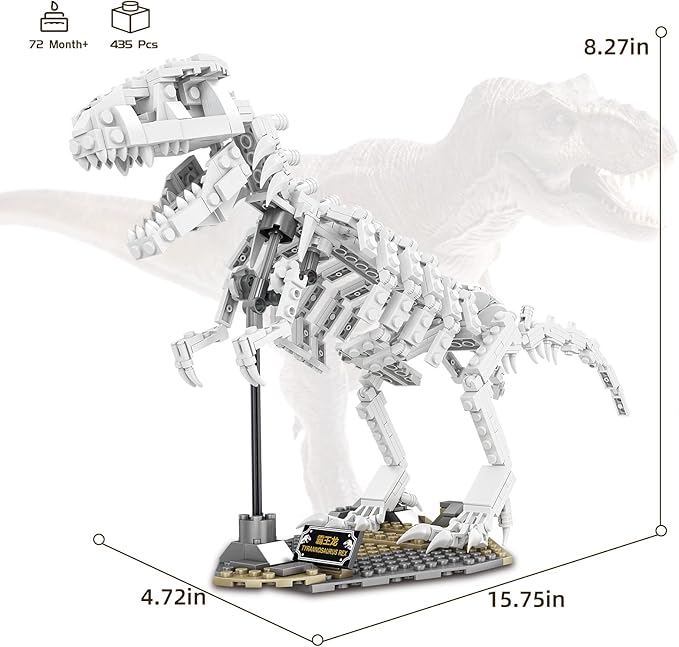 Dinosaur Building Kit,Dinosaur Park World Tyrannosaurus Fossils Creative Animal Building Toys for Boys Girls 6+,Glow in The Dark, Use Sunlight/Lights to Store Energy(435 Pieces)