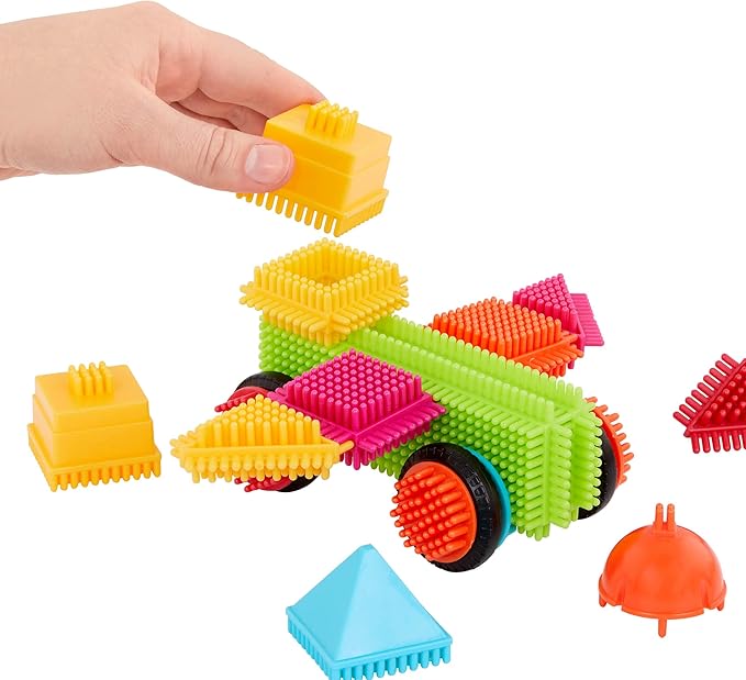Battat- Bristle Blocks- STEM Interlocking Building Blocks- 80 pc Playset- Reusable Storage Bucket- Developmental Toys for Toddlers & Kids- Big Value Case- 2 Years +