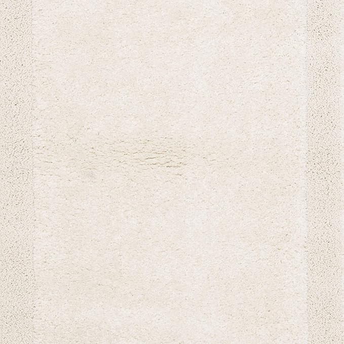 SAFAVIEH Florida Shag Collection Area Rug - 5' Round, Creme & Creme, Border Design, Non-Shedding & Easy Care, 1.2-inch Thick Ideal for High Traffic Areas in Living Room, Bedroom (SG454-1111)