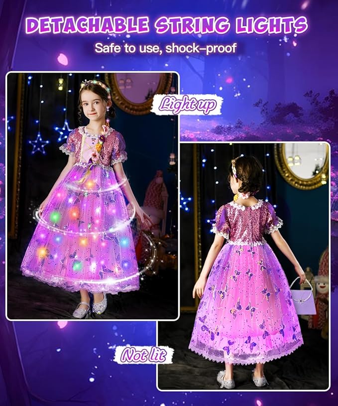 TOLOYE Princess Dress Up for Girls, Princess Costume for Girls Light Up with Accessories for Halloween Carnival Cospaly