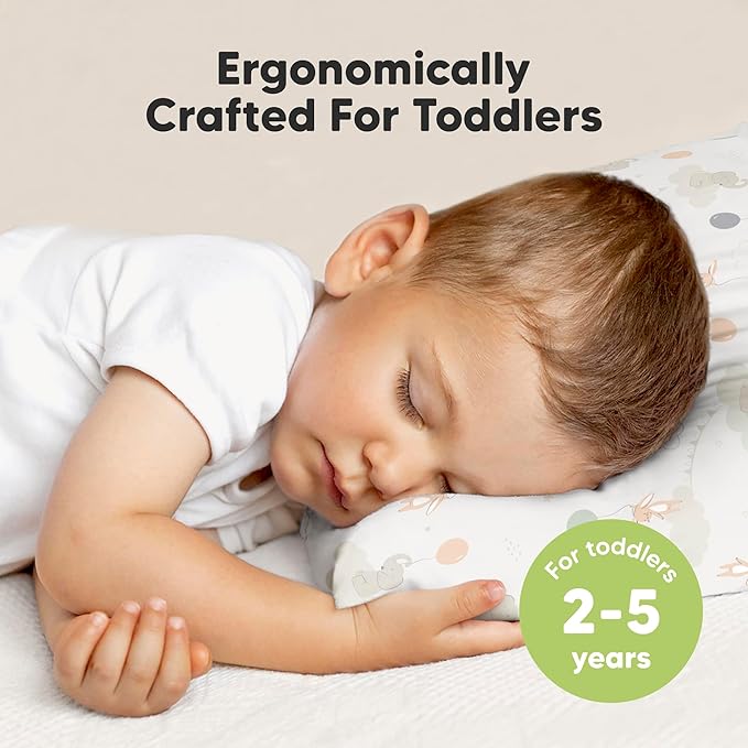 Toddler Pillow with Pillowcase - 13x18 My Little Dreamy Pillow, Organic Cotton Toddler Pillows for Sleeping, Kids Pillow, Travel Pillows, Mini Pillow, Nursery Pillow, Toddler Bed Pillow (Escapade)