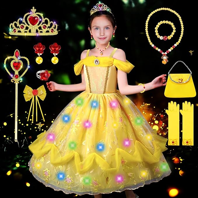 TOLOYE Princess Dress Up for Girls, Princess Costume for Girls Light Up with Accessories for Halloween Carnival Cospaly