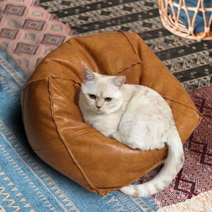 Louis Donné Moroccan Unstuffed Pouf Cover, Faux Leather Poofy Ottoman Footstool For living room Decoration Square Foot Rest for Storage Orange Floor Cushion Footrest 17.7 Inch (Only Cover) (No Filler)