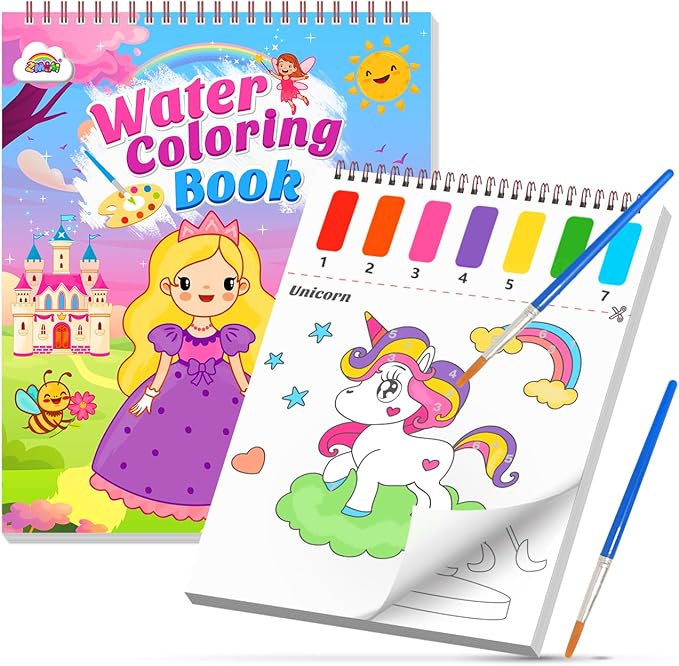ZMLM Paint with Water Books for Kids - Easter Basket Stuffers Mess Free Coloring Activity for Toddlers - Arts & Crafts Gifts Toys for Valentines Birthday Christmas Boy Girls Ages 4 5 6 7 8(Princess)