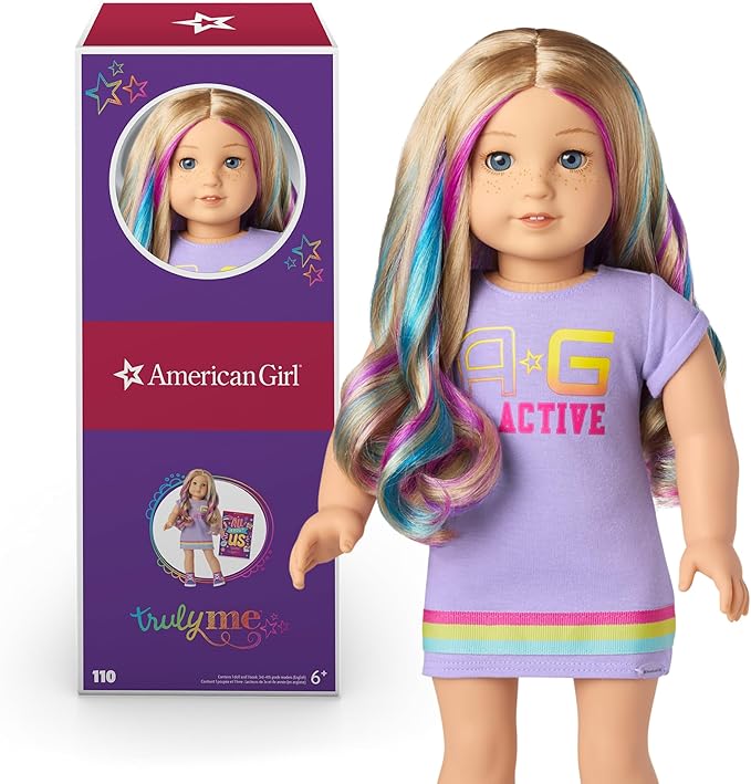 American Girl Truly Me 18-inch Doll #110 with Blue Eyes, Blonde Hair w/Highlights, Light Skin, T-shirt Dress, For Ages 6+