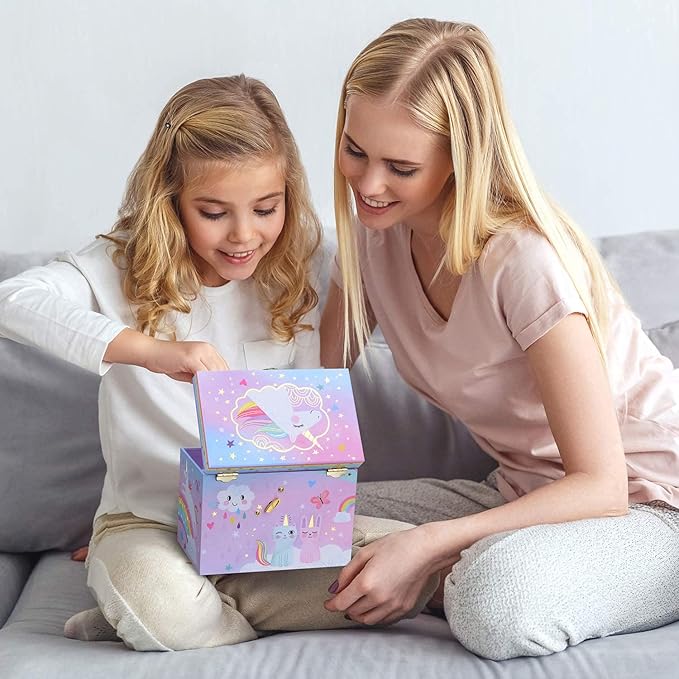 Jewelkeeper Unicorn Musical Jewelry Box for Girls - Cotton Candy Rainbow Design Music Box with 2 Pullout Drawers to Store Earrings, Necklace and Bracelets, Plays The Beautiful Dreamer Tune