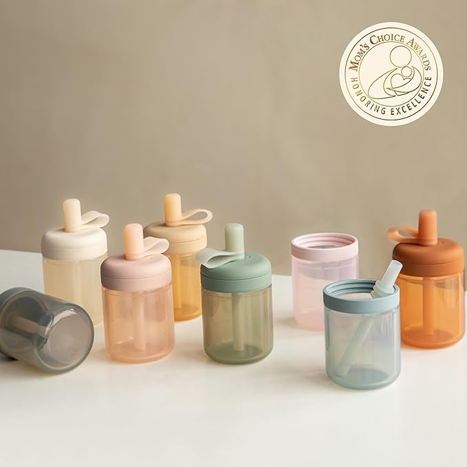 Moonkie Baby Straw cup | Silicone Toddler Sippy Cup Training Cup with Straw Lid | BPA-Free Drop-Proof Baby Cup | Baby Led Weaning | 6 Months+, 5 oz, 2pack