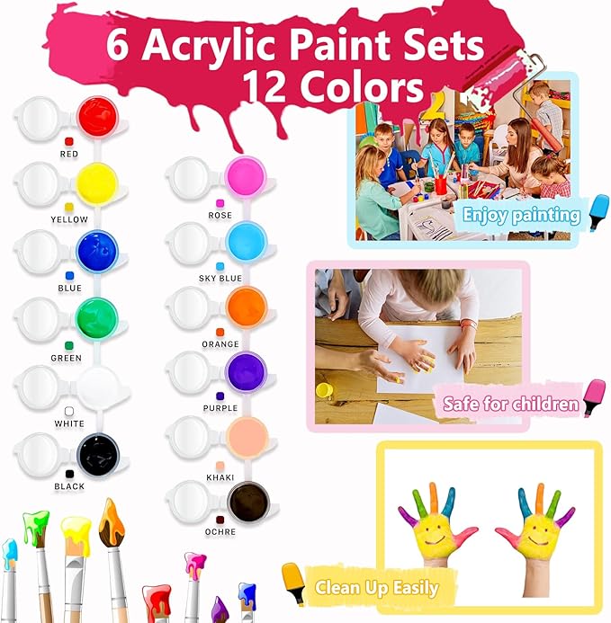 4pcs DIY Wooden Bird Wind Chime Crafts for Kids with Paint Kit Rhinestone Flower Stickers Summer Arts and Crafts for Kids 3 and Up