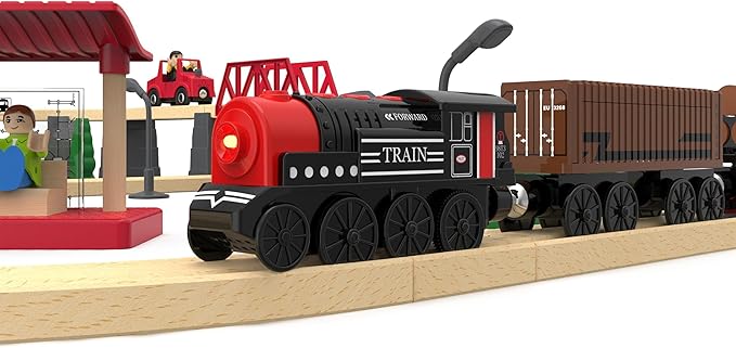 Motorized Train for Wooden Track, 3Pcs Train Toy Set for 3 4 5+Years Old Boy Girl Toddlers, Battery Powered Train Compatible with Thomas & Friends, Brio and Chuggington