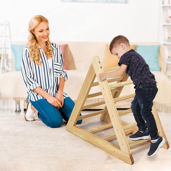 HONEY JOY Triangle Climber, Kids Wooden Climbing Triangle Ladder, 3 Different Climbing Ladders, Indoor Climbing Toys for Playground, Gym & Daycare, Gift for Boys Girls 3+ (Natural)