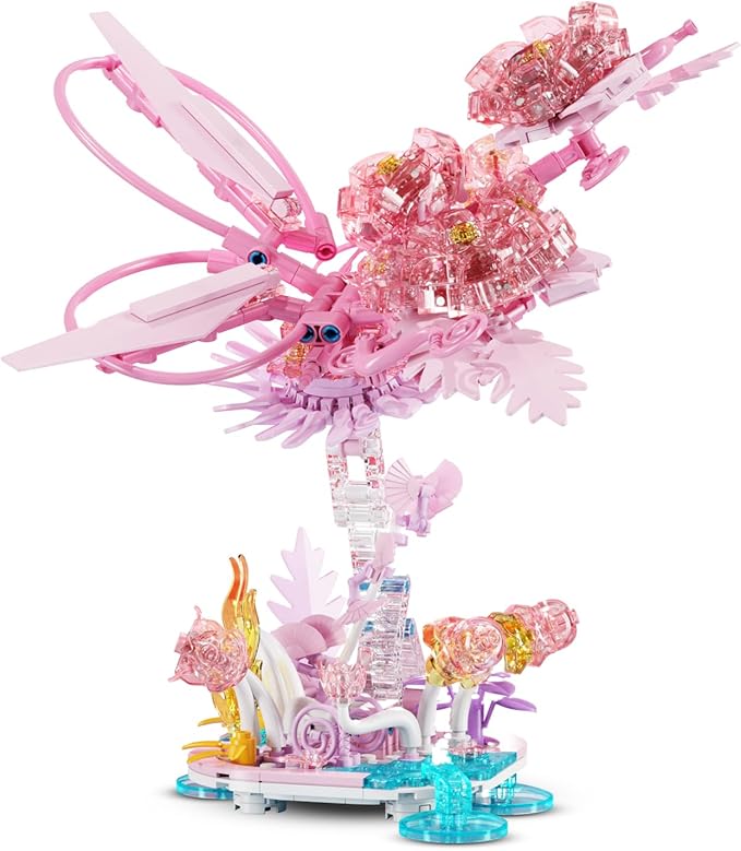 Crystals Flowers Botanical Collection for Adults - 490 Pcs Building Sets, Pink Transparent Crystal Flowers Toys, Plants Botanical Flores Gift Table Art for Adults for Kids Adults