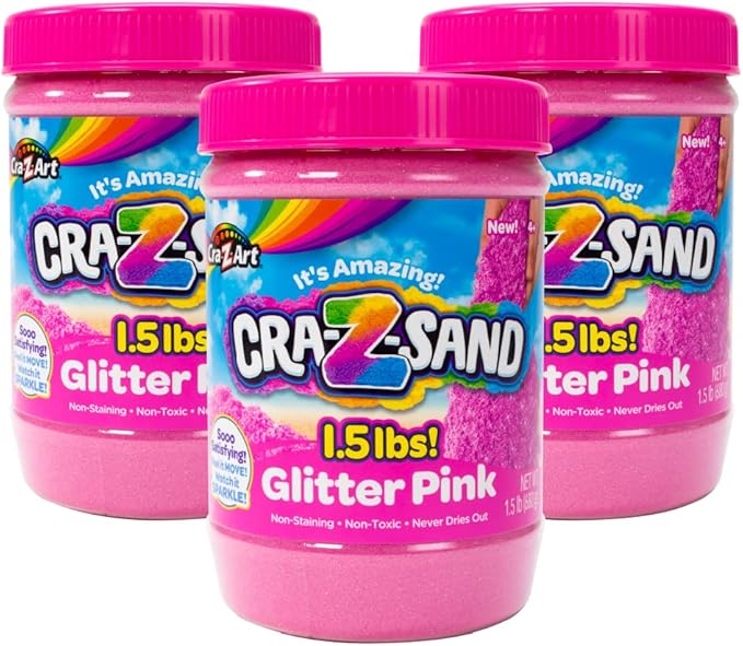 Cra-Z-Art Cra-Z-Sand Party Pack Glitter Pink Sand 3 Pack of 1.5lb Jars, Bulk Party Favor 3 Pack
