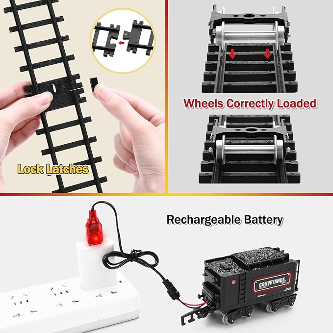 Train Set for Kids,Remote Control Locomotive Engine Under Christmas Tree,Electric Model Train W/Carriages and Long Tracks,Train Toy Gift for Boys Girls Age 4-12