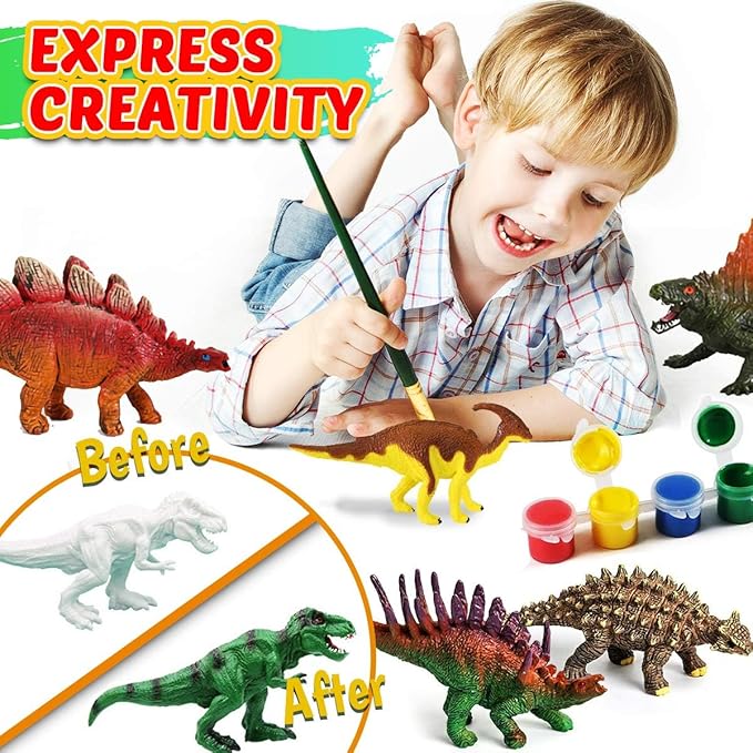 FUNZBO Painting Kits for Kids, Arts and Crafts with Art Supplies, Dinosaur Figures Ready to Paint, Toys Gifts for Toddlers Boys Girls 3-12