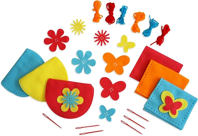 Serabeena Sew Your Own Purses - Sewing Kit for Kids - Felt Crafts for Kids - Sewing for Kids Ages 4-8 Plus - Felt Kit - Helps Develop Fine Motor Skills - DIY Kits for Kids with 6 Purses & Accessories