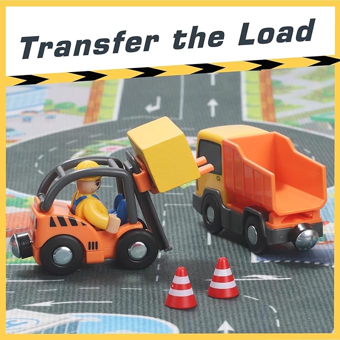 Giant bean 12Pcs Vehicles Battery Operated Train Car Set, Magnetic Mini Construction Set for Wooden Train Track, Bulk Car Toys for Toddlers Boys Girls Kids 3 4 5, Fits for Most Brands