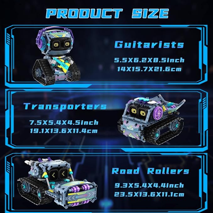 STEM Robot Building Kit, 3 in1 Remote & App-Controlled Robotic Toys, Robot Building Blocks Set with LED Eyes & Sound, Christmas Birthday Gifts for Boys Girls Age 6 7 8 9 10 11 12+ Year Old (433 Pcs)