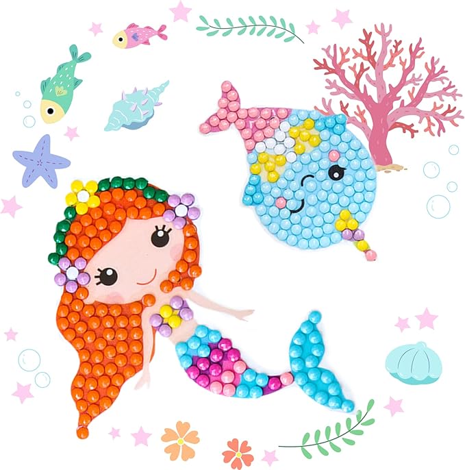 Cymbana Painting Diamond Kits for Kids 18 Pcs Princess and Their Buddy Gen Art Sticker for Kids Ages 6-8 8-12 Contains Unicorn, Mermaid
