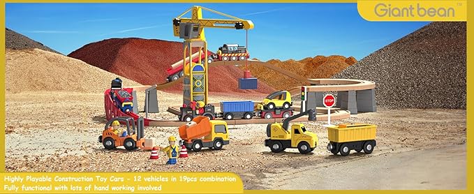 Giant bean 12Pcs Vehicles Battery Operated Train Car Set, Magnetic Mini Construction Set for Wooden Train Track, Bulk Car Toys for Toddlers Boys Girls Kids 3 4 5, Fits for Most Brands