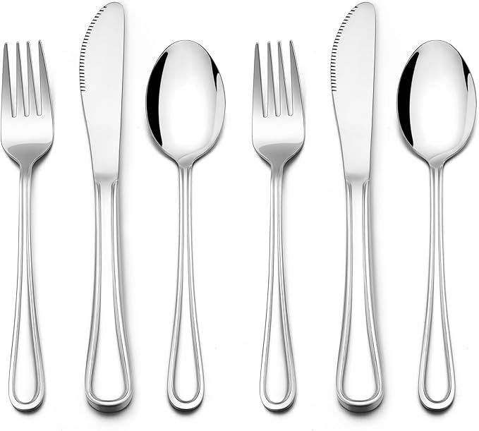 E-far 6-Piece Kids Silverware, Stainless Steel Toddler Utensils Safe for Preschooler/Children, Includes 2 Kids Forks 2 Spoons 2 Knife, Slimline Adult Look & Small Size, Rust Free & Dishwasher Safe