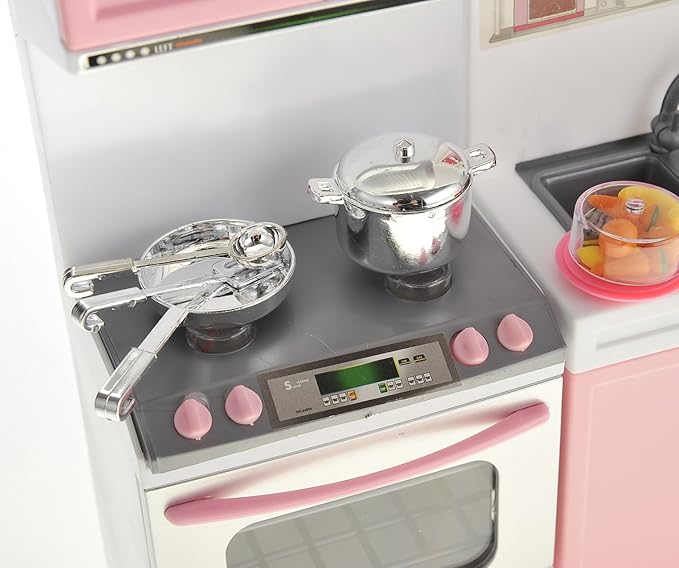 PowerTRC 2 Sets of Modern Toy Kitchen - Battery Operated - Kitchen Playset - Perfect for Dolls