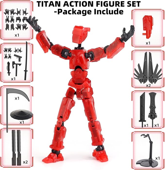 T13 Action Figure，Big Robot 13 Action Figure with Bracket Dummy 3D Printed Toy Articulated Lucky for Modeling Collector Tian13 Birthday Gift for Kid 3-8 Year Requires Assembly - （Red Black）