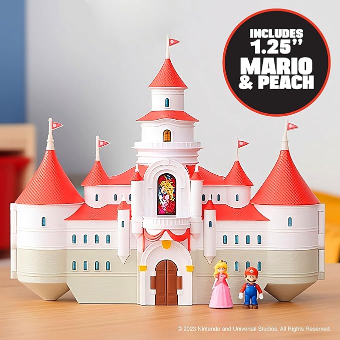 THE SUPER MARIO BROS. MOVIE – Mushroom Kingdom Castle Playset with Mini 1.25” Mario and Princess Peach Figures