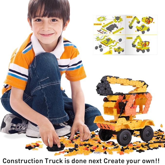 WEofferwhatYOUwant Educational Building Set Construction Truck - STEM 3D Puzzle with 743 Flatblocks. Creates Unique Brick Designs (Figures Level 6)