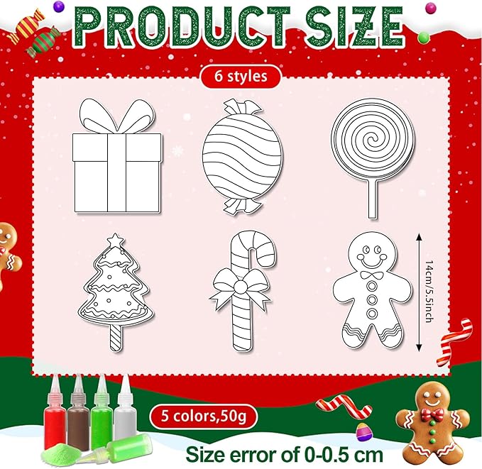 24 Set Christmas Sand Art Kits for Kids Christmas Crafts Candy Cane Gingerbread Kit Create Your Own Sand Painting Kits Classroom Home Creative Activities